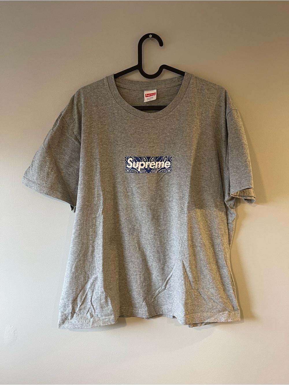 Supreme Grey Tee with Blue Paisley Box Logo